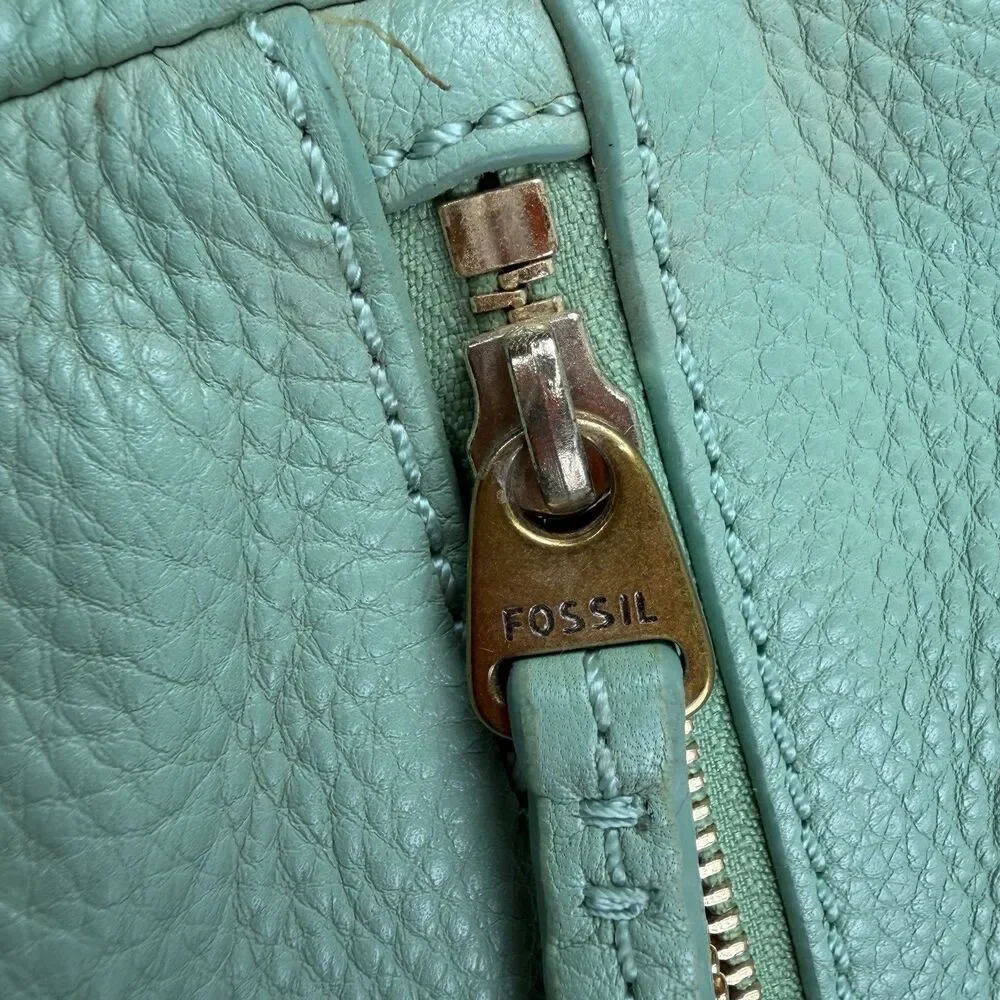 Fossil Erin Foldover Leather Tote Crossbody Bag Teal‎ green
